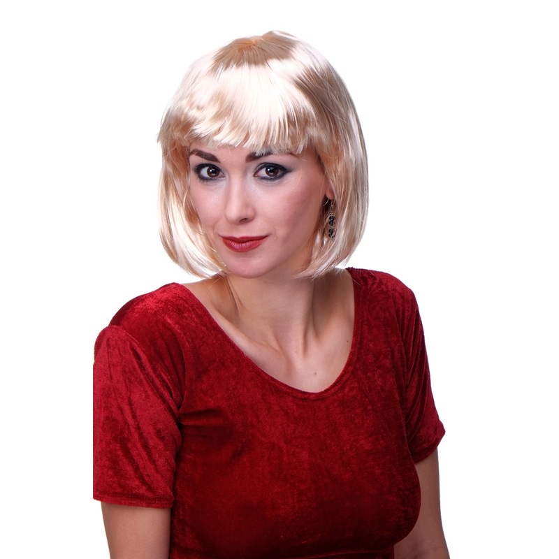 Party Halloween Disco lady women wig Bob fringe bangs short sexy blonde PW0114