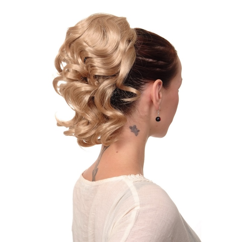 Hairpiece Ponytail comb draw string short wavy voluminous light blonde JL-3023