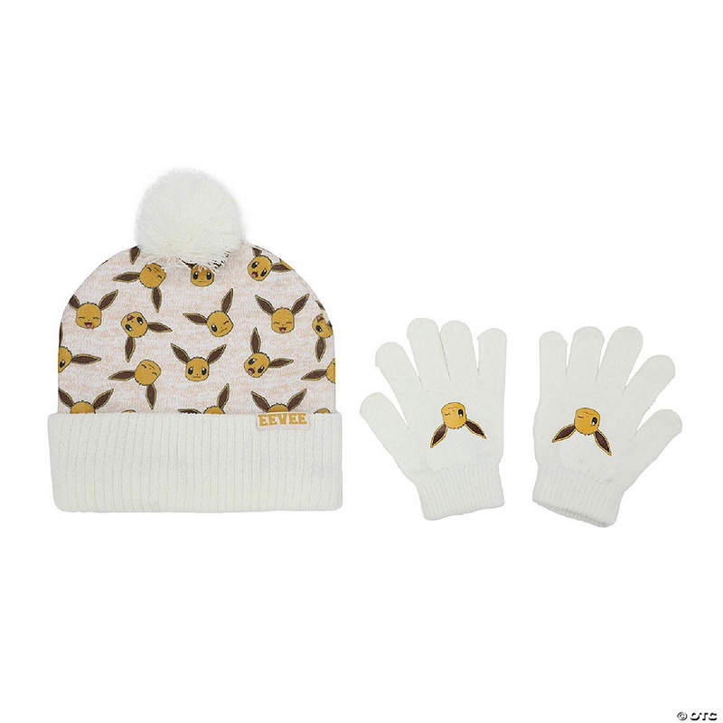 Pokemon Eevee Character Youth Cuffed Beanie and Gloves Set
