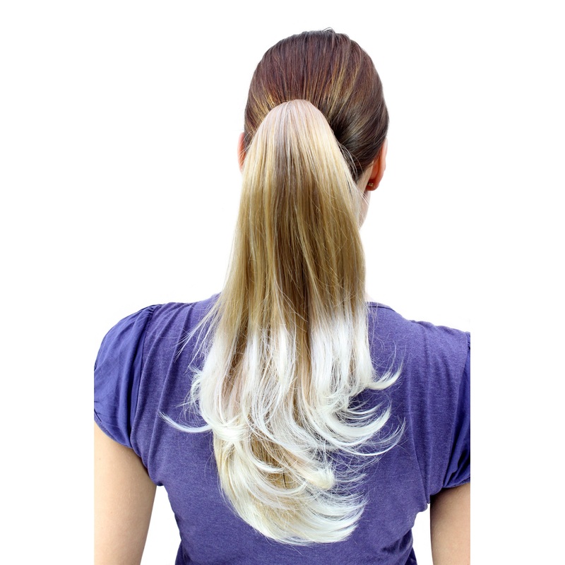 Hairpiece Ponytail Extension medium length straight blonde platinum highlights T400-27T613