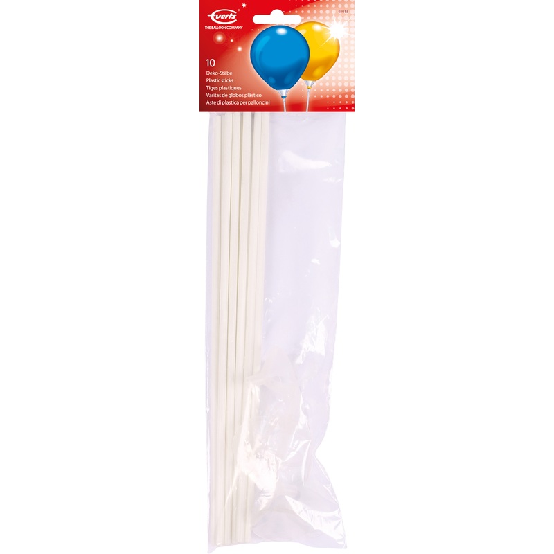 10 white balloon sticks with holder 28cm