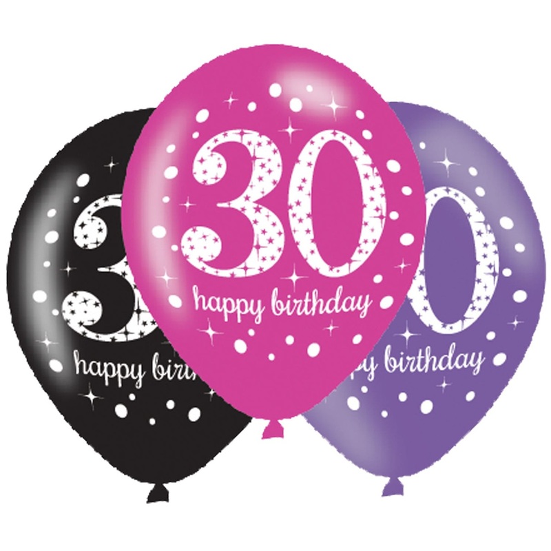 6 pink 30th birthday balloons 27.5cm