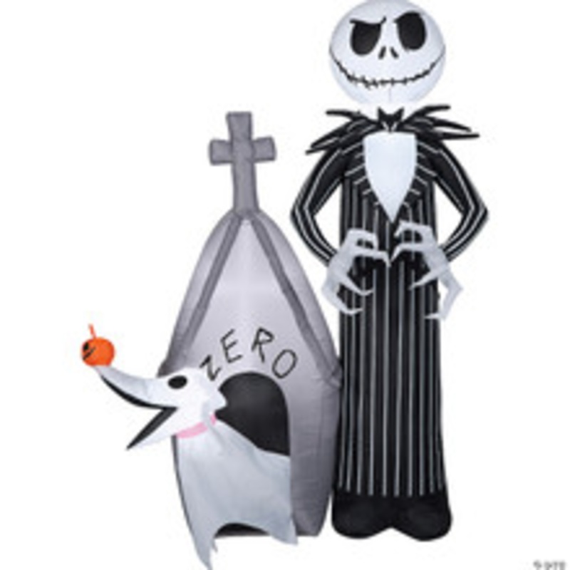 60 Blow Up Inflatable Nightmare Before Christmas Jack Skellington & Zero with House Outdoor Halloween Yard Decoration
