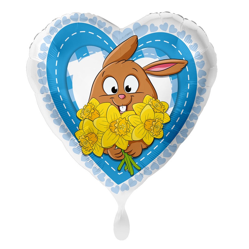 Bunny with flowers heart foil balloon 43cm