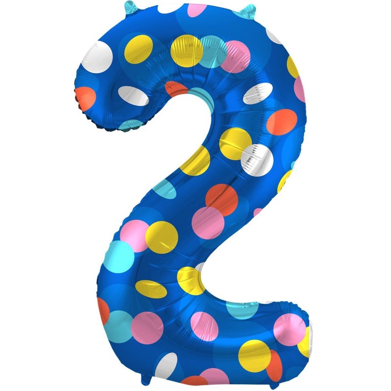 Foil balloon number 2 colorful dots 86cm