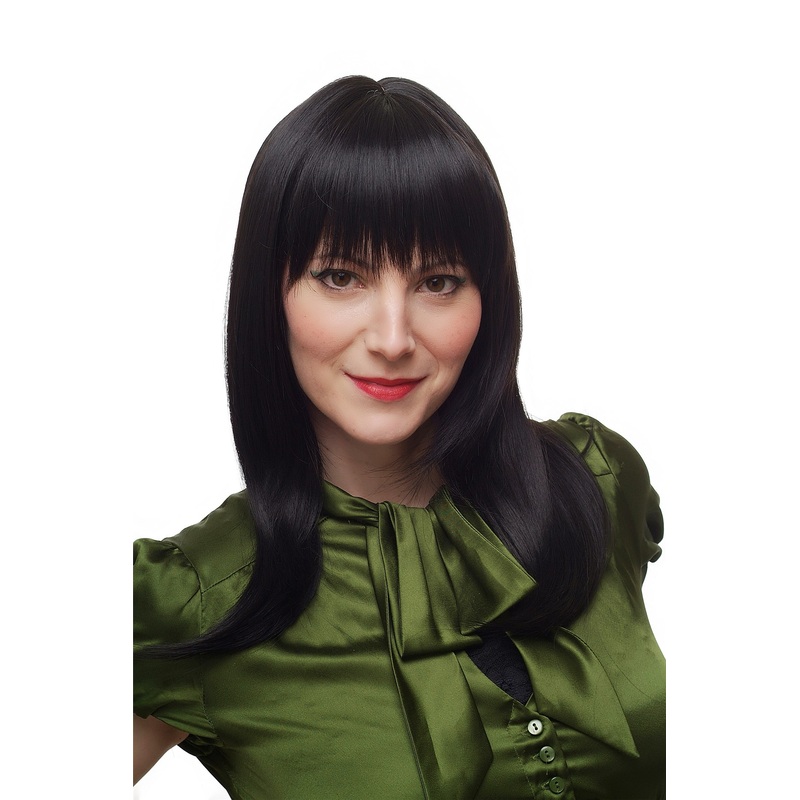 Lady women wig bangs fringe medium-length straight off black 3112