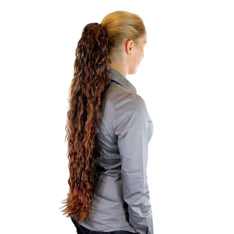 Hairpiece Ponytail extension extremely long volume kinked curls chestnut brown N838-2T30
