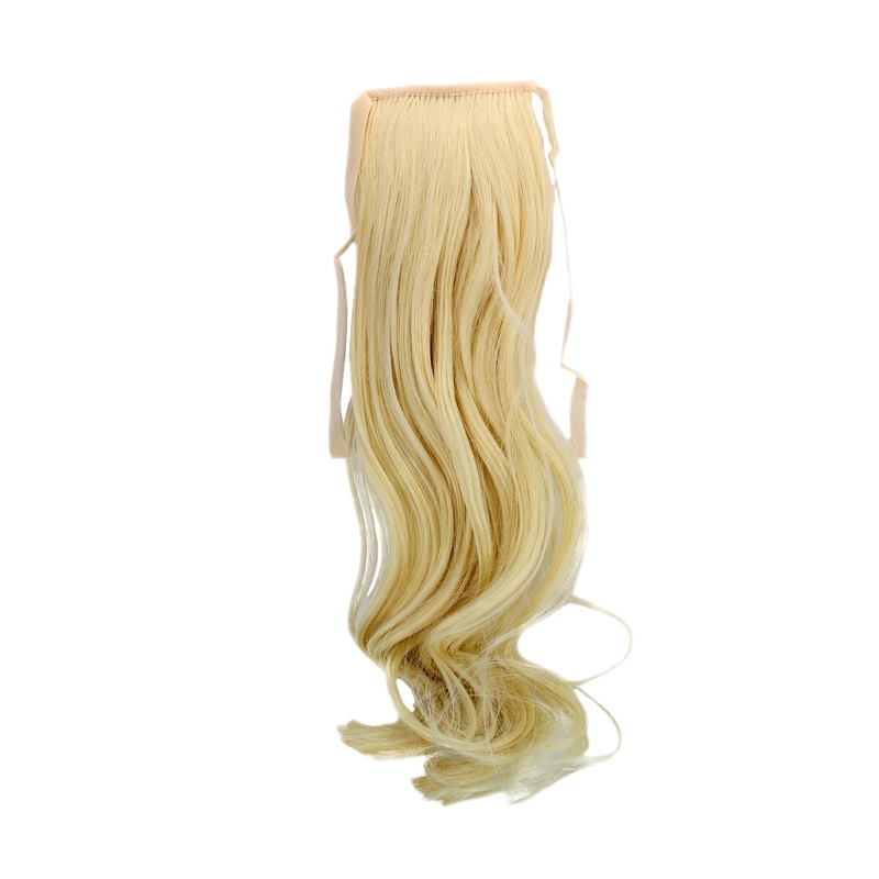 Hairpiece slim Ponytail Pigtail Light Blonde Wavy Ribbon + Clip Fastening YZF-TC18-88