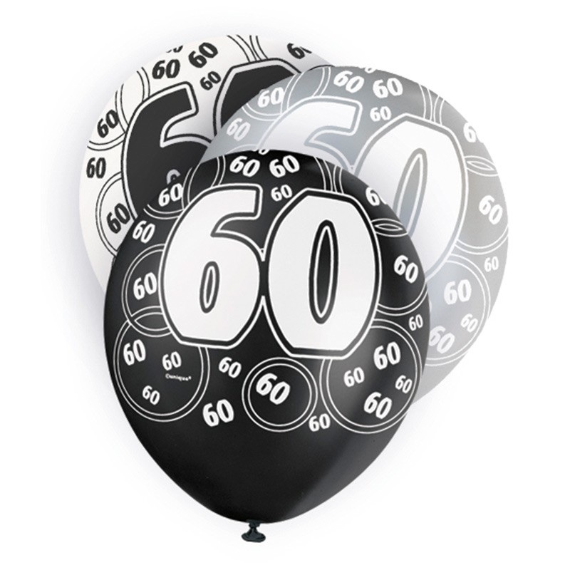 Mix of 6 60th birthday balloons black