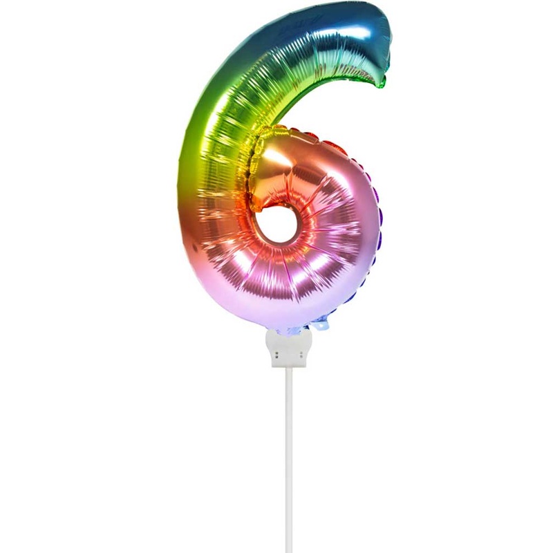 Rainbow number 6 stick balloon 36cm