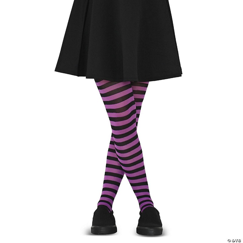 Skeleteen Black and Purple Tights – Striped Nylon Stretch Pantyhose Stocking Accessories for Every Day Attire and Costumes for Teens and Children