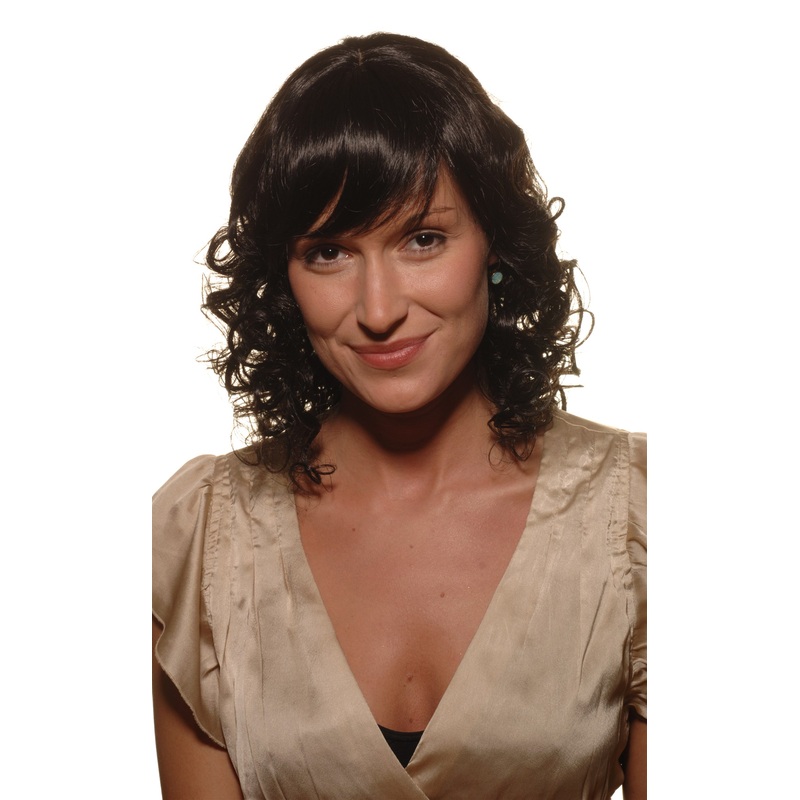 Cute Lady Wig Romantic Curls fringe parted shoulder length off black MC008-2