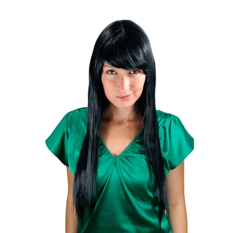 Lady Women Wig very long layered straight fringe raven deep black gothic LA033-1