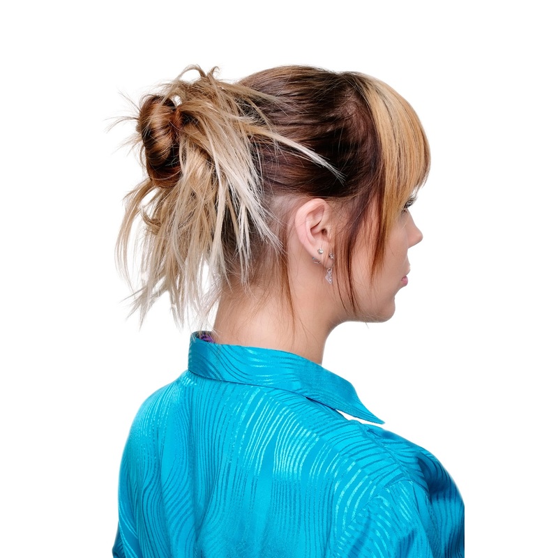 Scrunchy Hair Piece hair band voluminous wild curled dark blond & bright blond highlights XJ-7001