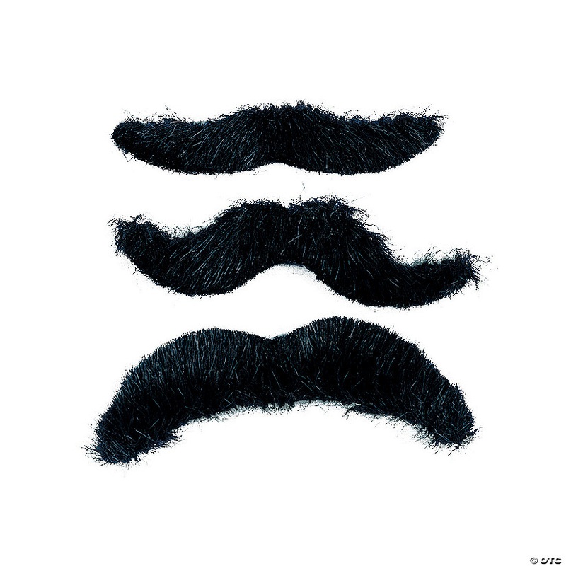 3 Black Hair Funny Styles Self-Adhesive Fake Mustaches – 36 Pcs.