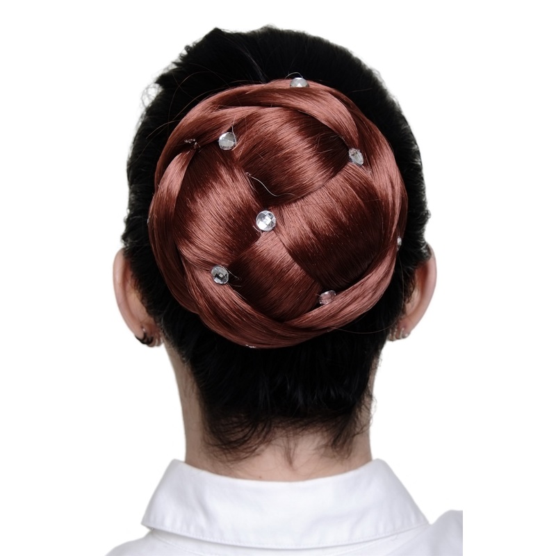 Elaborate synthetic Hairbun Bun Topknot rhinestones dark copper red JL-SZ01-350