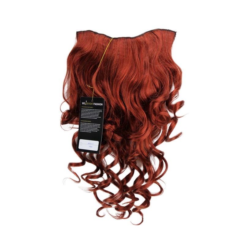 Hairpiece Halfwig 7 Clip In Extension long curls curled dark copper red H9503