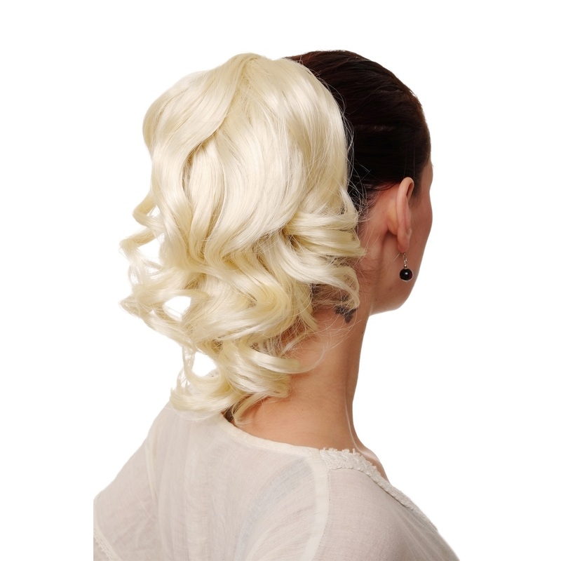 Hairpiece Ponytail comb draw string short wavy voluminous platinum blond JL-3023