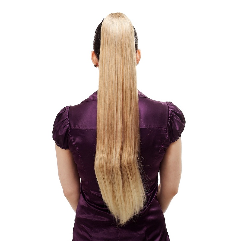 Hairpiece Ponytail Extension extremely long straight sleek blond mix T113-27T88
