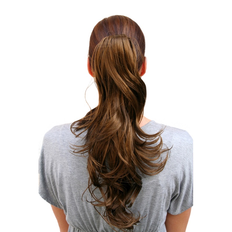Hairpiece Ponytail long wavy brunette brown extension butterfly clamp T148M-10