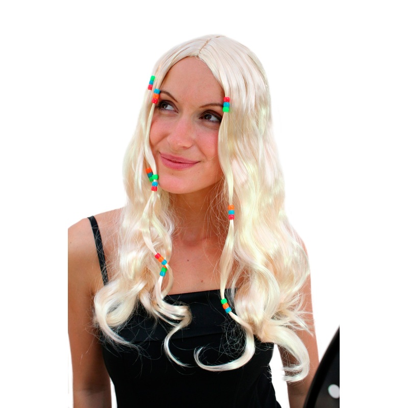 Lady Wig with pearls Hippie beatnik 70’s long middle parting bright blonde LM-158