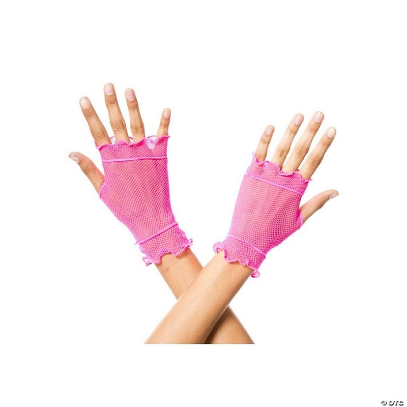 Music Legs 438-NPINK Flounce Fishnet Gloves, Neon Pink