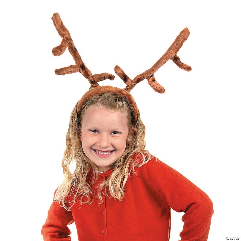 15 Stuffed Fuzzy Reindeer Antler Plastic Headbands – 12 Pc.