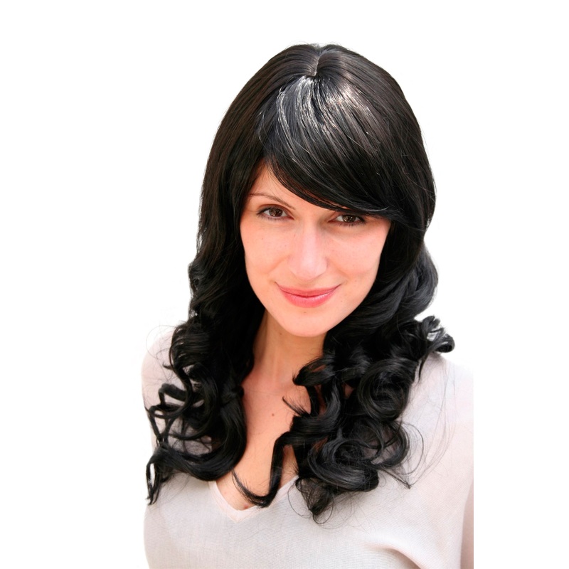 Lady women wig cute parting long slightly curled ringlets curls black 9210L