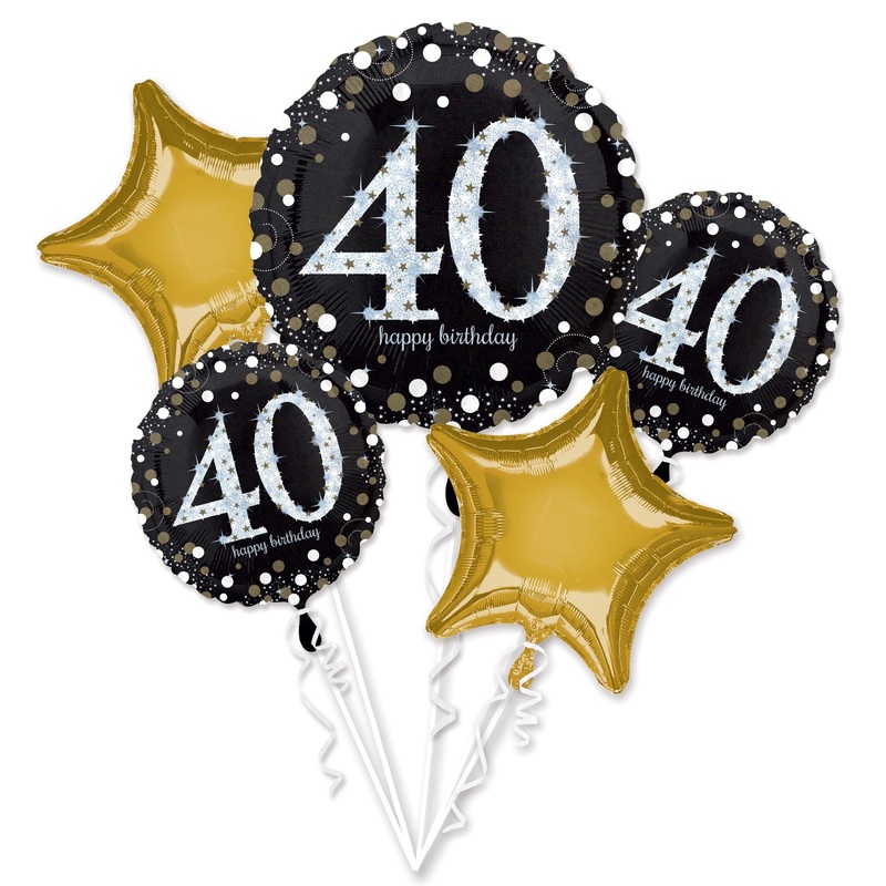 Golden 40th birthday balloon bouquet