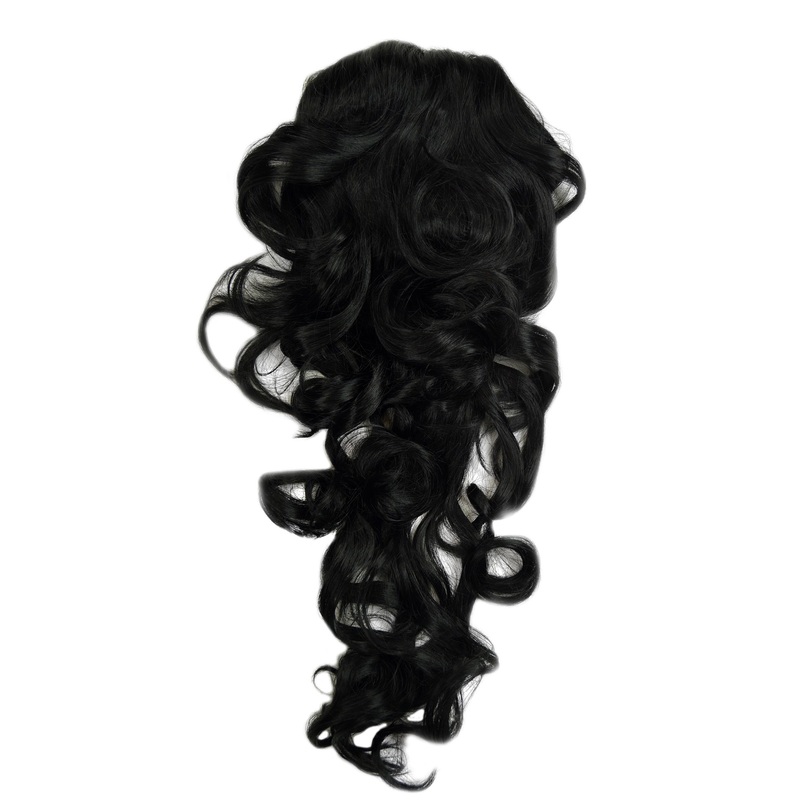 Hairpiece Ponytail combs & draw string curled curls very long deep black WK03-1