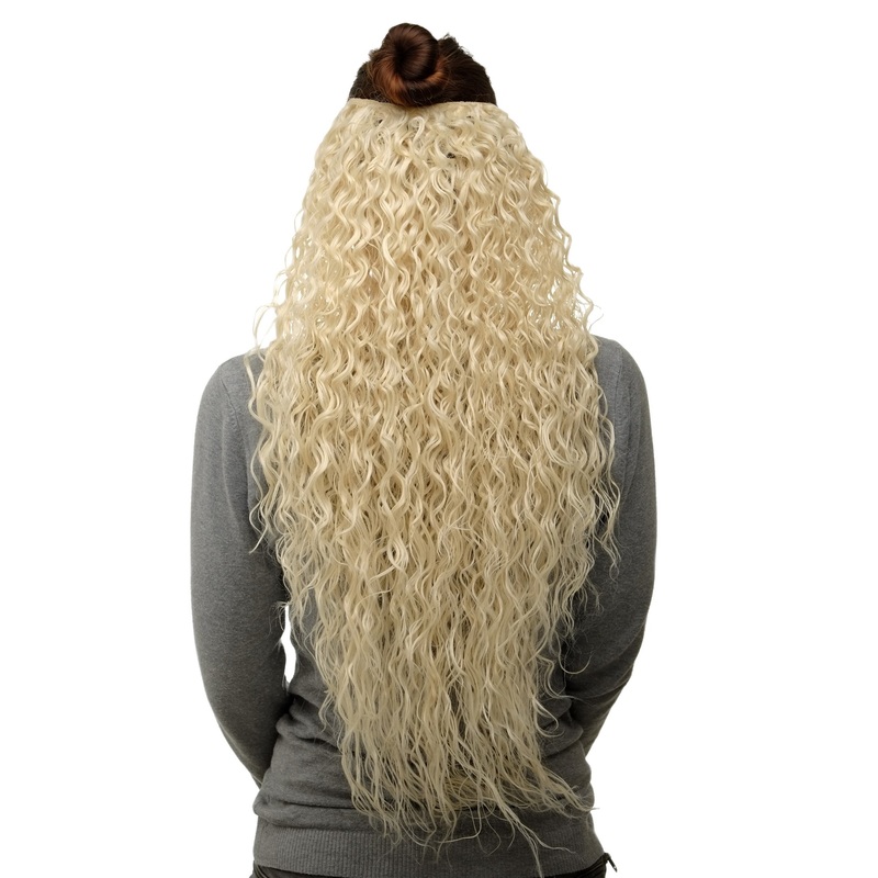 Half Wig Clip-In Extension very long curls oily wet-look platinum blond H9311