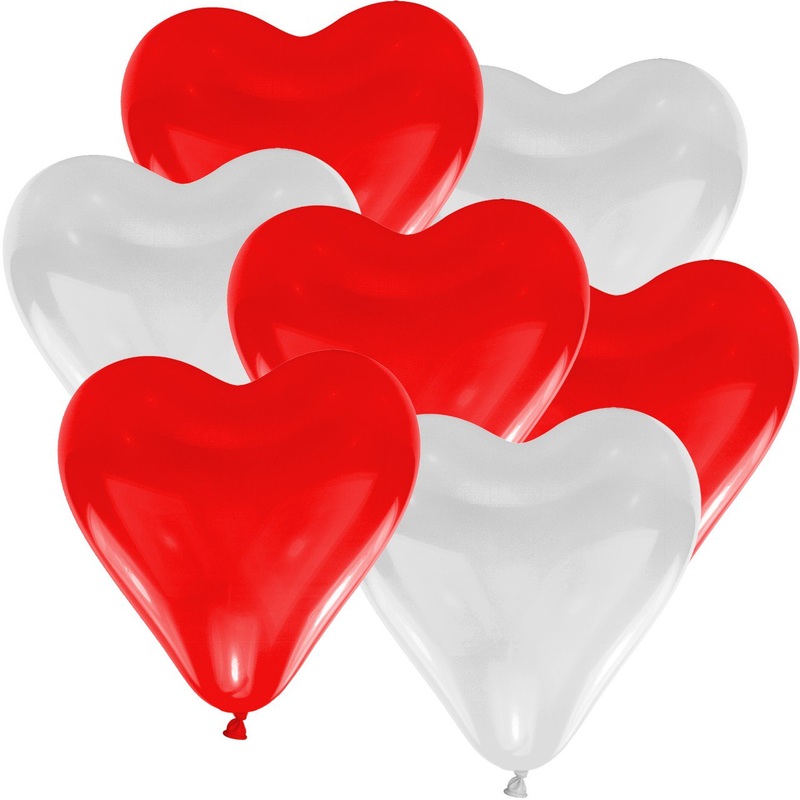 100 Romeo Heart Balloons Red & White