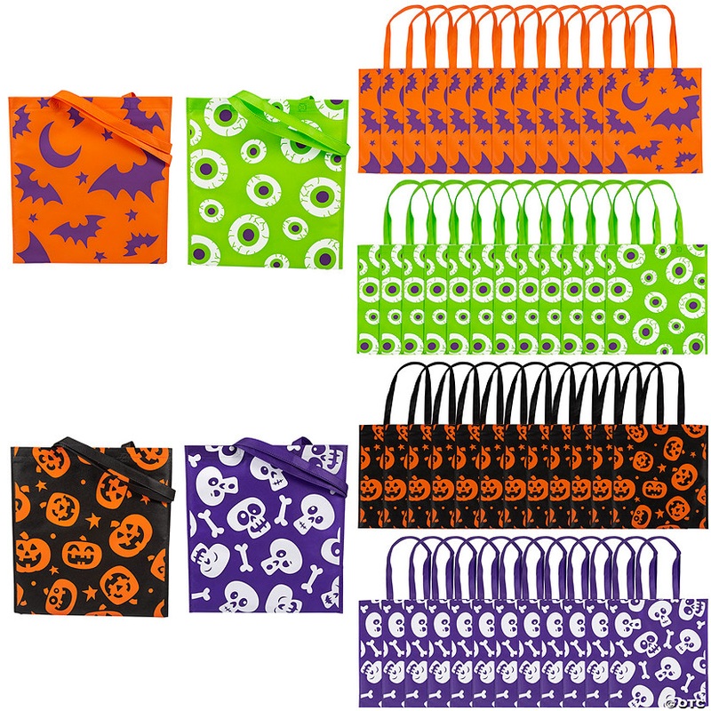 15 x 17 Bulk 100 Pc. Large Nonwoven Halloween Pattern Tote Bag Assortment