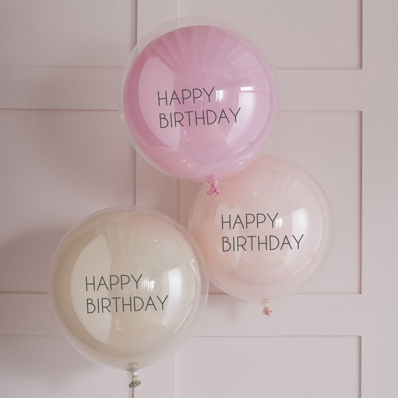 3 Happy Birthday double stuffed balloons