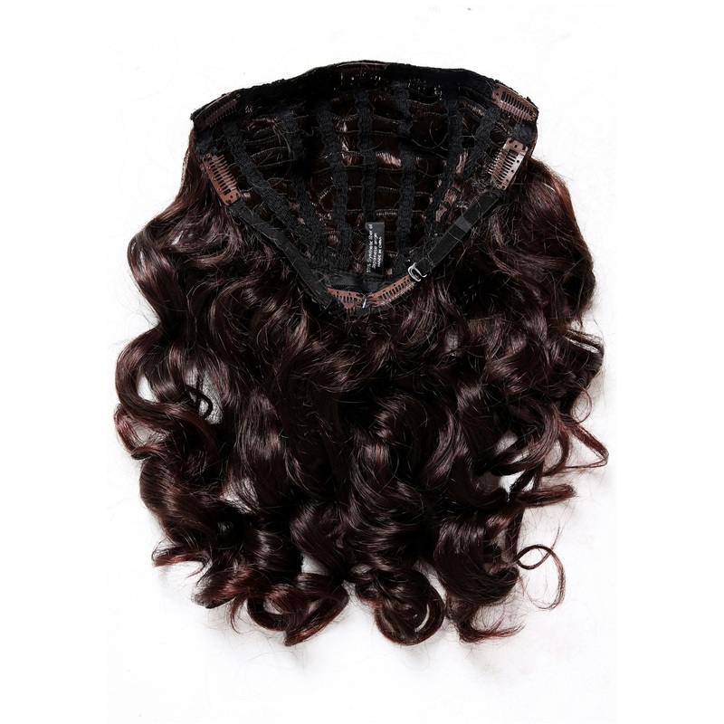 Hairpiece Halfwig 7 Clip In Extension long curls curled mahogany brown mix H9503