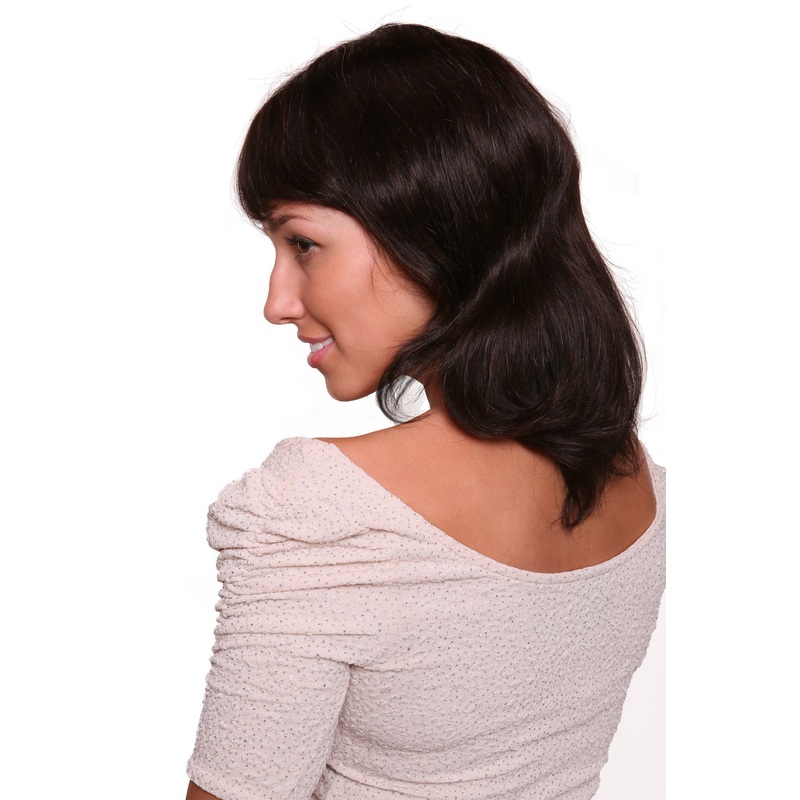 Lady Wig 100% human hair medium length natural undyed dark brown fringe 81050QHH