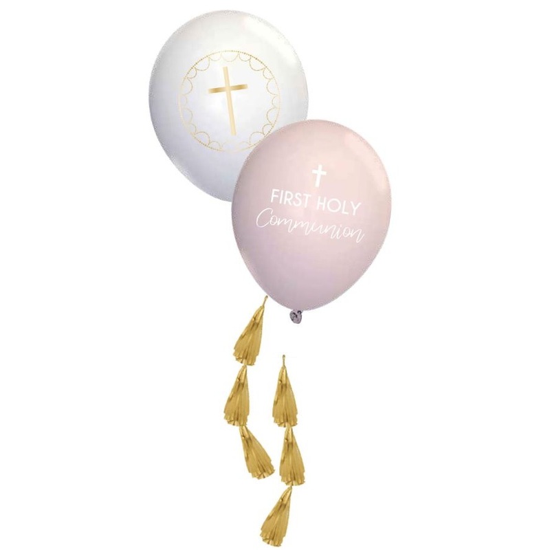 4 Festive Rosy Communion Balloons with Pendant