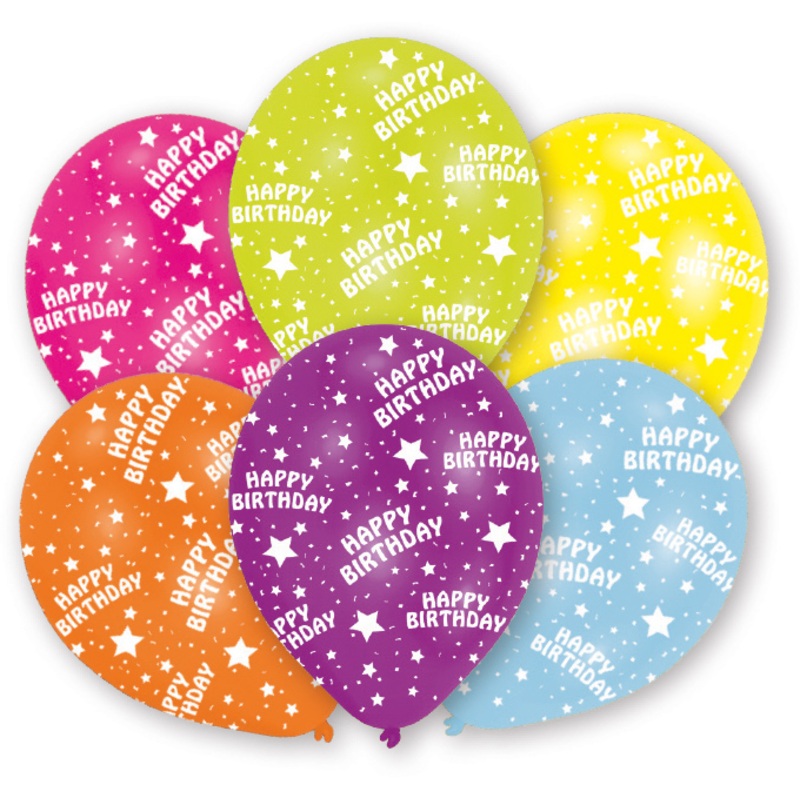 6 balloons Happy Birthday Star colored 27.5 cm