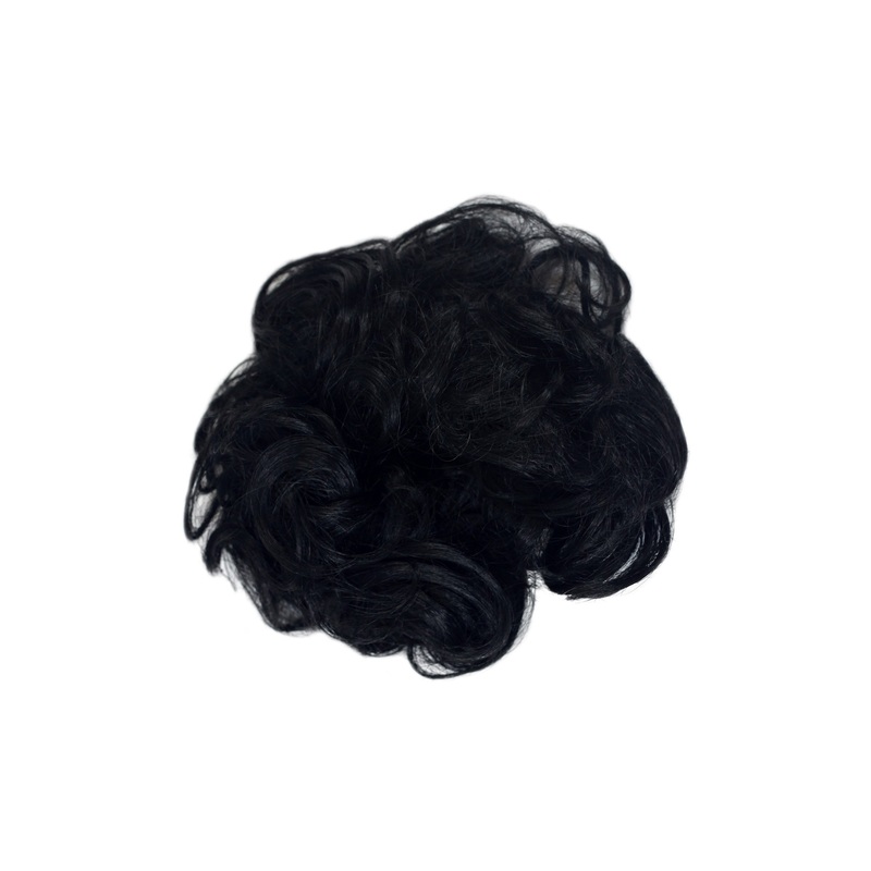 Hair Piece Hair Tie elastic Scrunchy curly curls deep black YZF-3054A-1