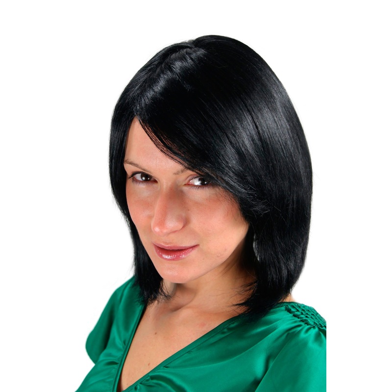Lady women wig short Long Bob black side parting straight sleek 1215
