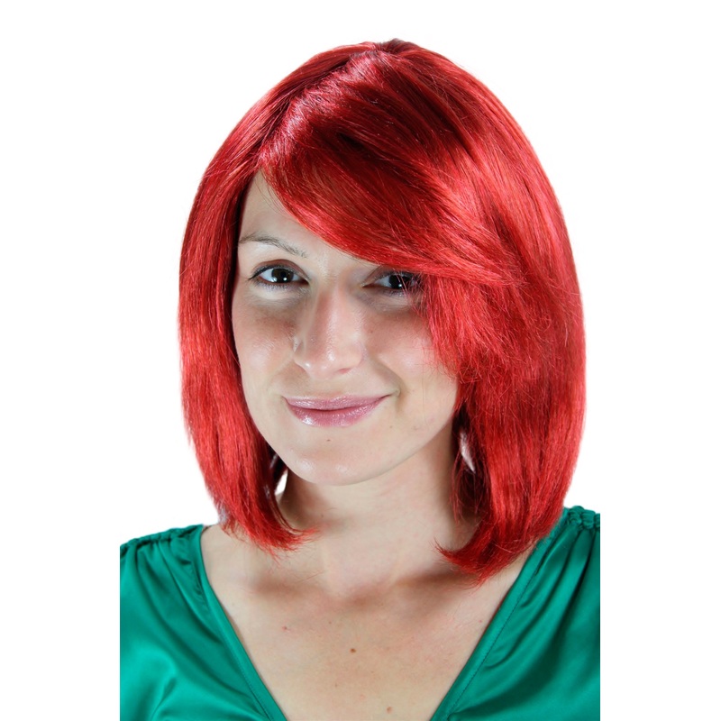 Lady women wig short Long Bob red side parting straight sleek 1215