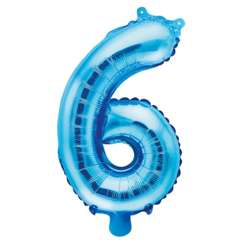 Number 6 foil balloon azure blue 35cm
