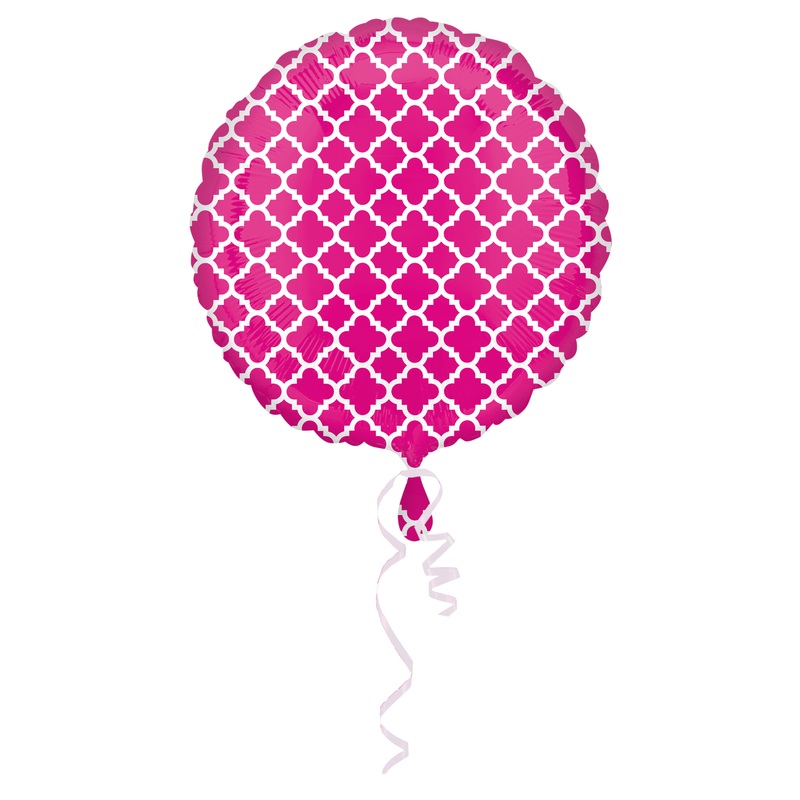 Round foil balloon with pink and white pattern