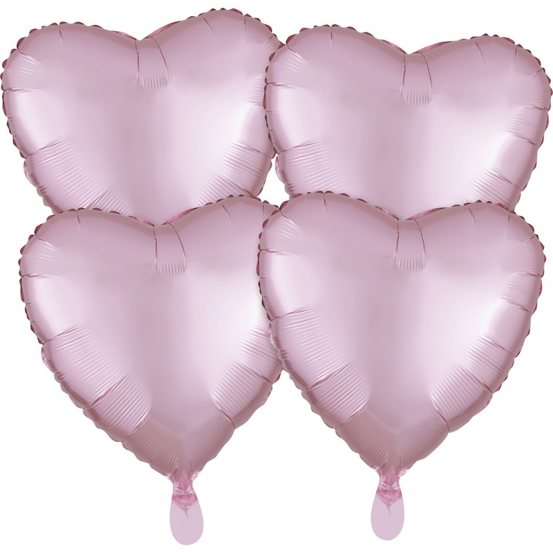 4 satin heart balloons pastel pink 43cm