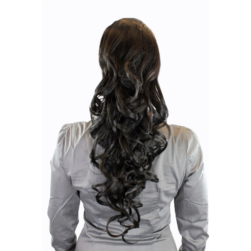 Hairpiece Ponytail combs & draw string curled curls very long off black WK03-2