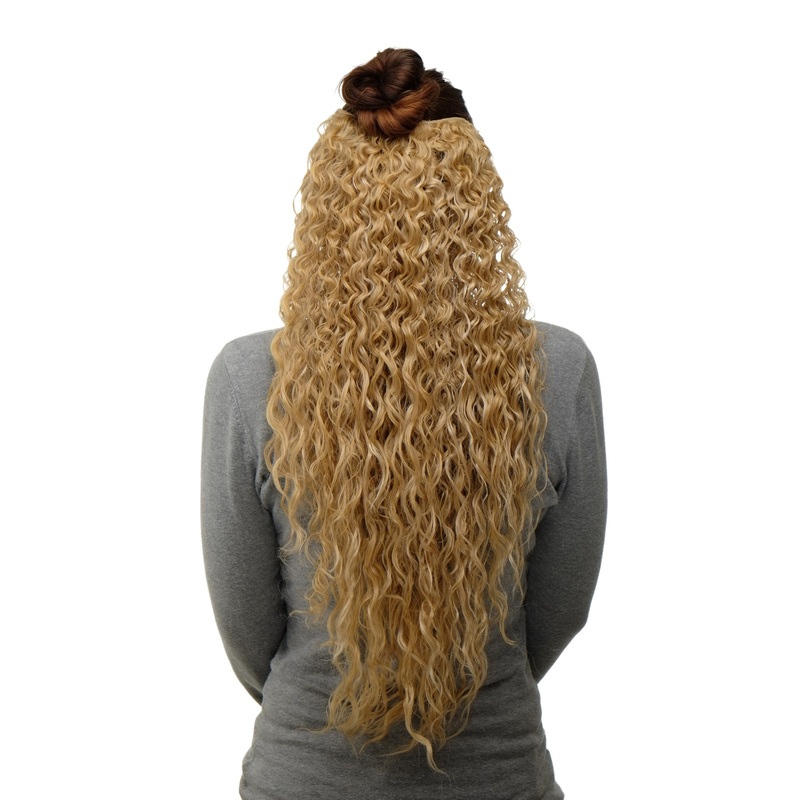 Half Wig Clip-In Extension very long curly curls oily wet-look light blond H9311