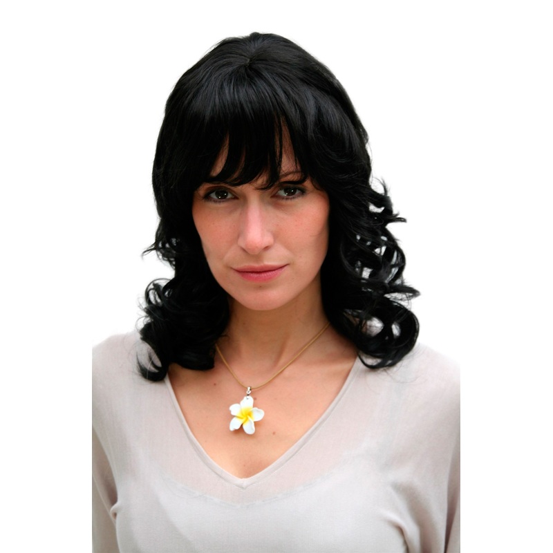 Lady women wig romantic curls shoulder-length cute fringe bangs black 6370