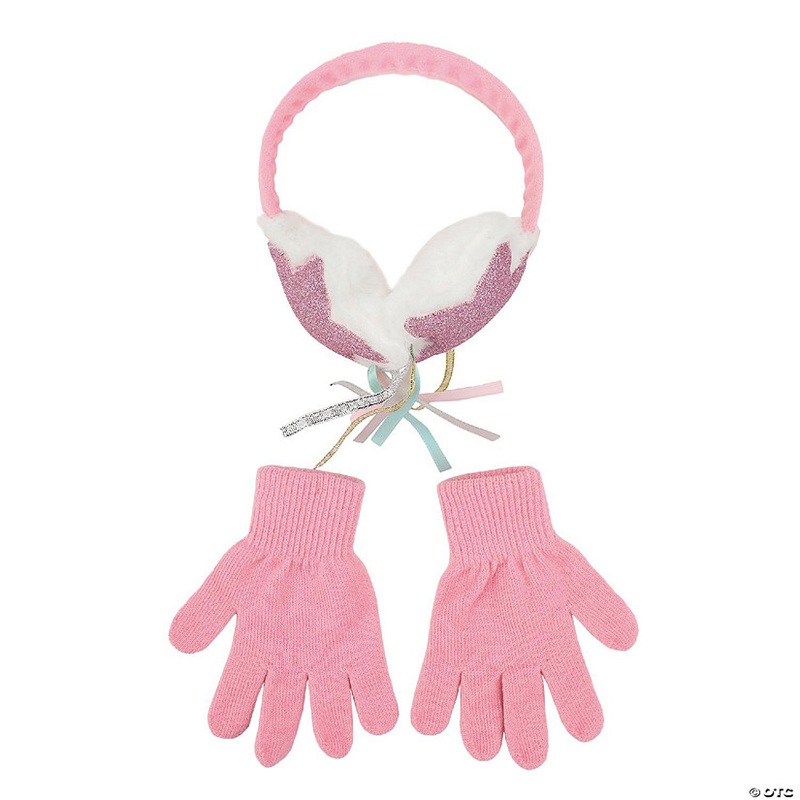 Sparkly Stars 2-Piece Youth Pink Plush Ear Muffs & Gloves Set