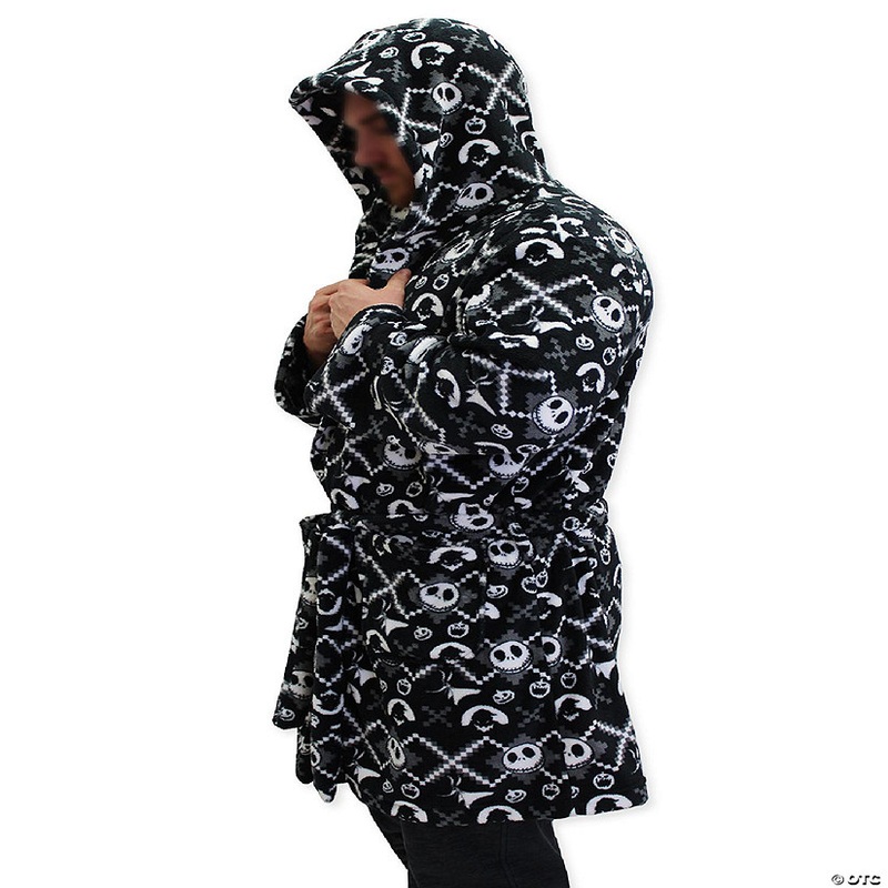 The Nightmare Before Christmas Jack Skellington Adult Plush Hooded Fleece Robe (Small/Medium, Black)