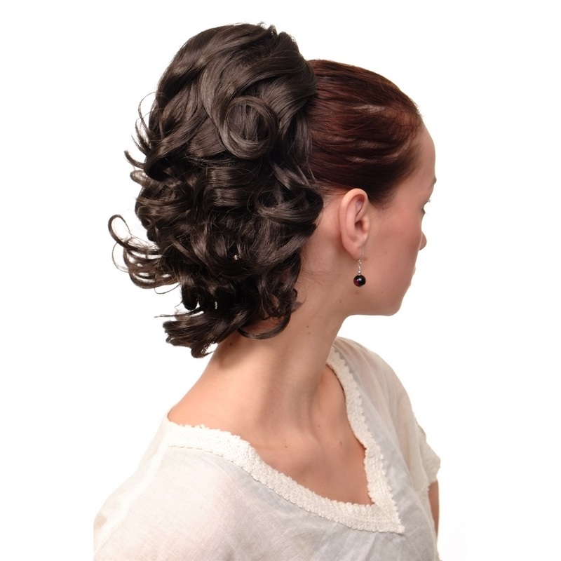 Hairpiece Ponytail comb draw string short wavy voluminous ash brown JL-3023